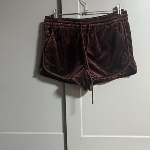 Miss Sixty Women Elastic Drawstring Waist Velvet Mini Shorts Burgundy Small Y2K